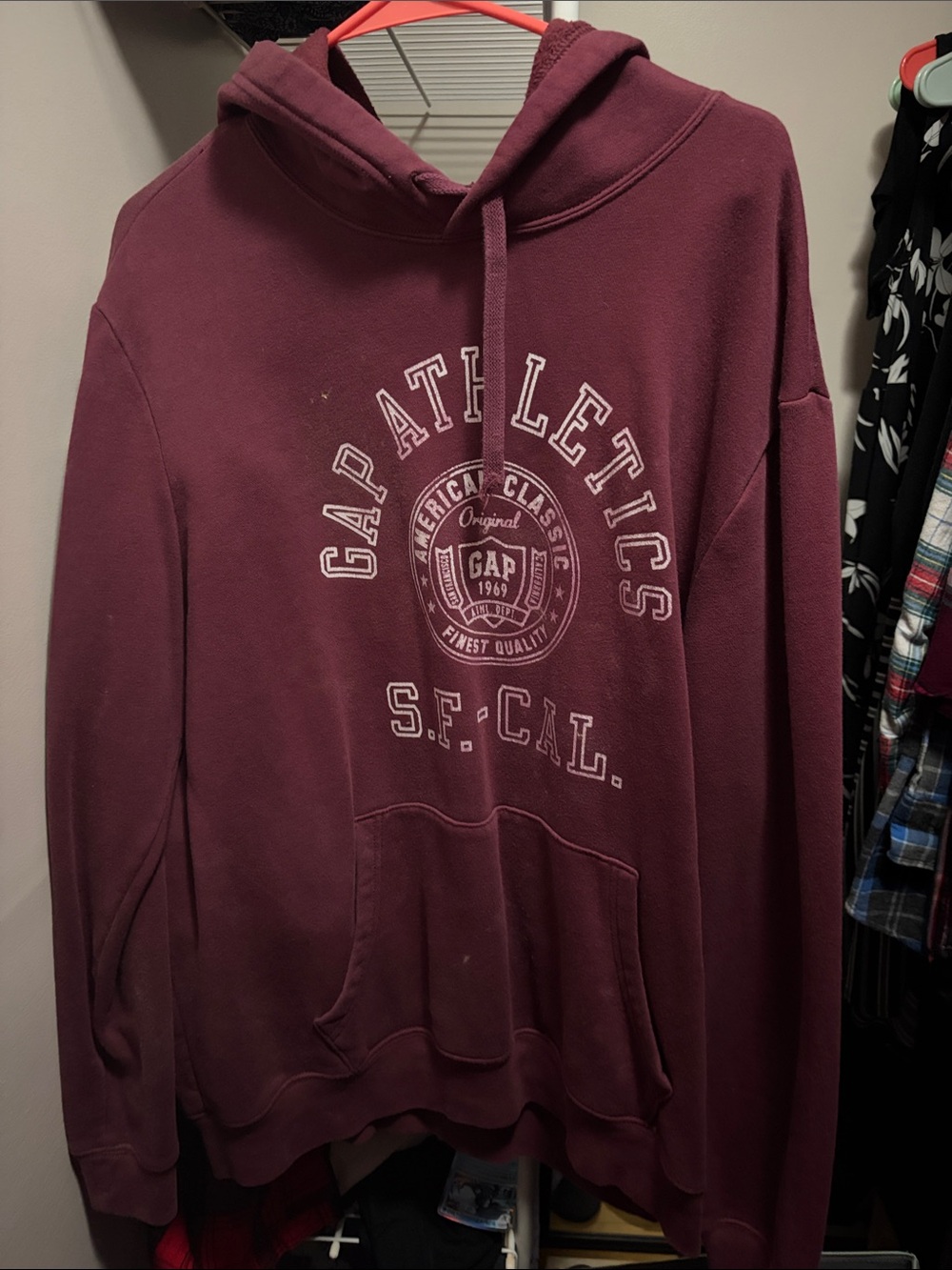GAP Men's Maroon Pullover Hoodie with GAP Athletics Graphic